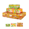 small, medium, and large packing cube set which folds into a pouch. All with floral prints, one with green, one pink, and one brown.
