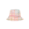 A multicolored plaid bucket hat.