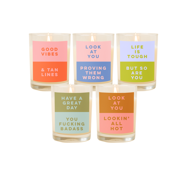 Soy Candle in Rocks Glass - Color Block Variety of Toot Sayings