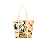 Cute tote bag in green tropical print vegan leather and yellow straps.