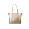 Cute tote bag in metallic gold with zippered top closure.