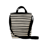 cute tote bag with black canvas, stripes, and adjustable straps