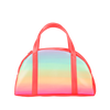 Cute tote bag in rainbow ombre with coral hand straps.