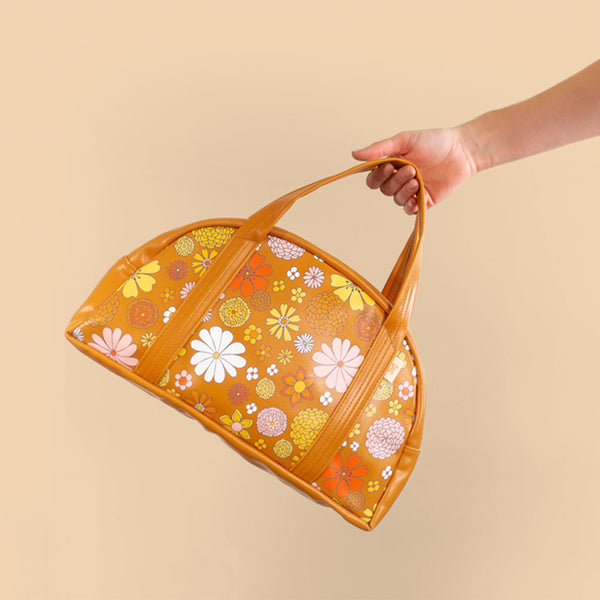 70's Vintage Flower Power Pattern, Groovy Orange, Yellow Green Floral Retro  Leather Shoulder Bag