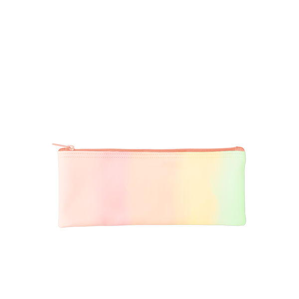 This cute pencil pouch has a pastel rainbow gradient and a peach zipper.