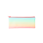 A rainbow ombre pixie pouch with a hot pink zipper.