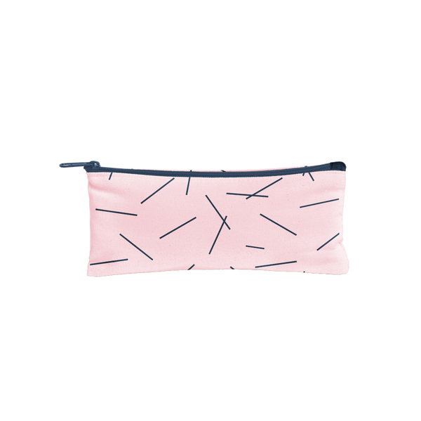 Canvas Pencil Pouch in blush pink with navy pixie sticks and a navy zipper.
