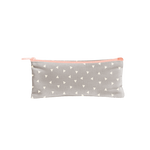 Canvas Pencil Pouch in gray with white triangles and a peach zipper.