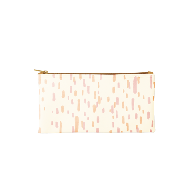 All the Things in Sundrops is a cute pencil pouch in white with pink and orange dash pattern.