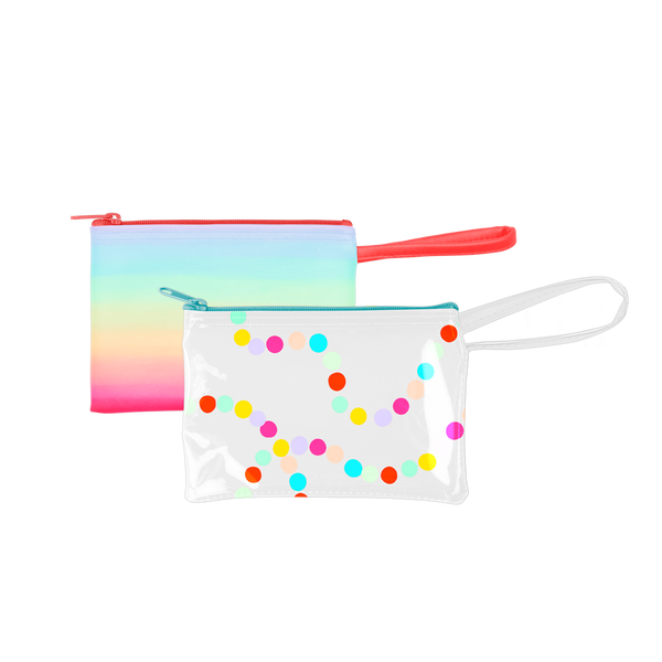 Poptart-To-Go is a small pouch wristlet in vinyl Sugar Rush and vegan leather Meltdown patterns.