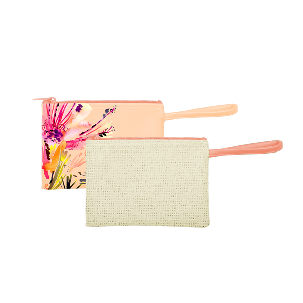 The tropics Collection Poptart-To-Go is a small pouch wristlet in Natural Straw and Paradise.