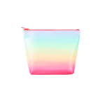 A rainbow ombre colored pouch with a pink zipper.