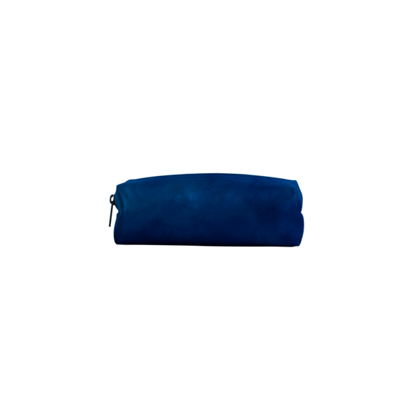 Cute pencil pouch in a navy blue indigo gradient vegan leather.