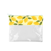 Lemons Dollface is a cute pencil pouch with a yellow lemon trim and clear vinyl pouch.