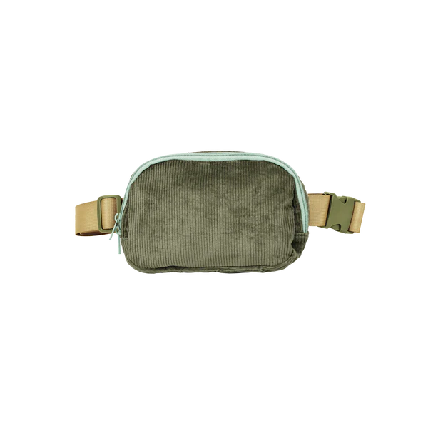 Dark forest green corduroy simple belt bag. 