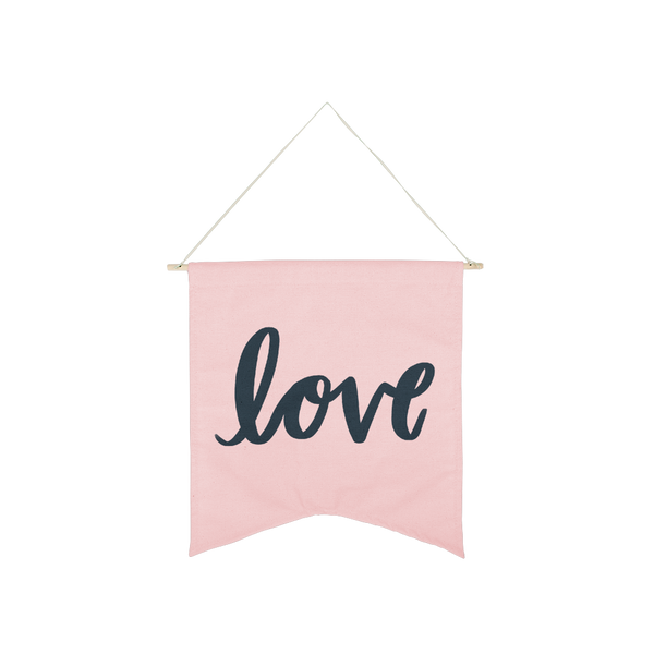 Navy Blue Love Wallflower is a cute canvas wall hanging in blush pink.