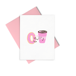 Donut Coffee is a cute greeting card of a pink latte and donut in love.