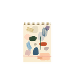 Large wire-bound taskpad with an abstract art pattern on the cover in muted colors.