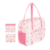 a ripstop bag with pink straps and different color rainbows 