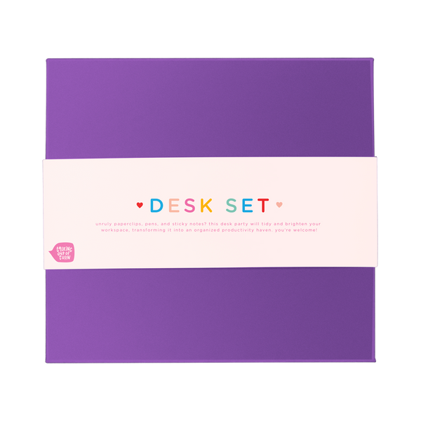 A purple desk set box top.