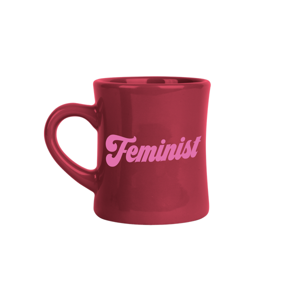 Sangria color old school retro diner mug with "Feminist" script?id=28589381550261