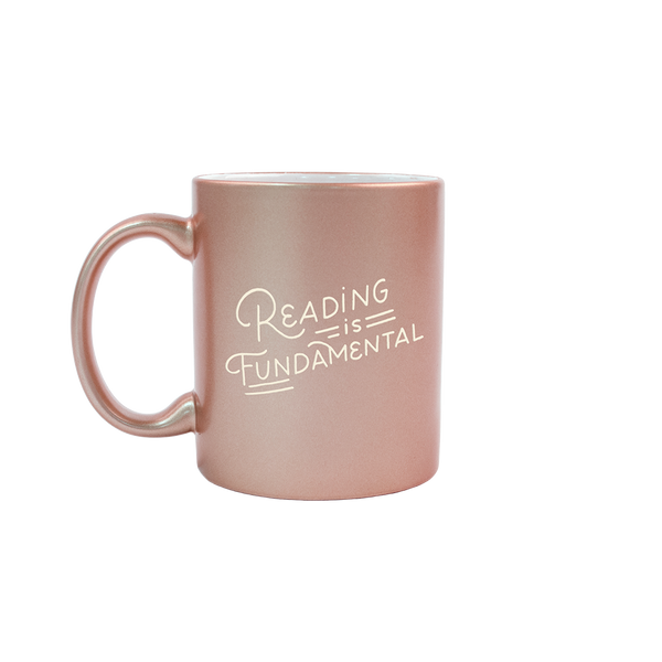 Reading is Fundamental Sand Carved Metallic Mug is a funny coffee mug with engraved lettering.