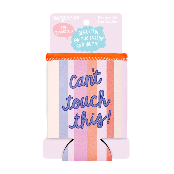 Can't Touch This Reversible Can Cooler comes packaged in a cute pink cardboard sleeve.