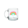 a cute glass mug with a rainbow that says fuck mornings 