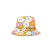 Pink, orange and white gathering flowers with olive green puffy bucket hat 