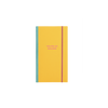 Yellow notebook with pink text that reads 'YOU'RE SO GOLDEN' and a pink elastic band.