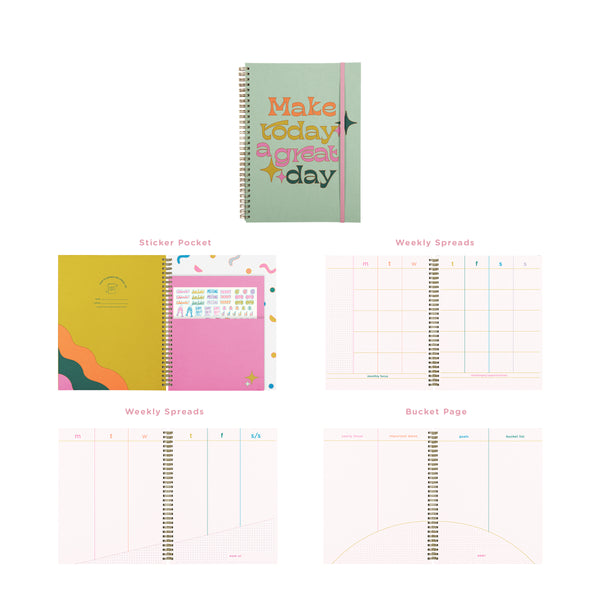 Undated Perpetual Planner - Clean and Colorful Make Today A Great Day