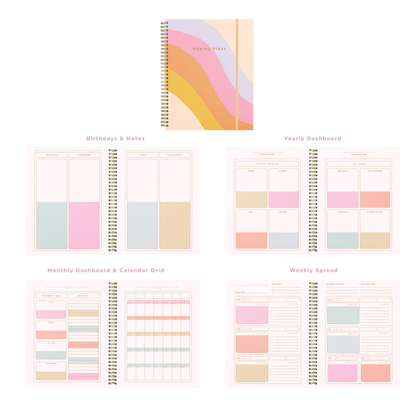 Undated Perpetual Planner - Color Block Rainbow Wave