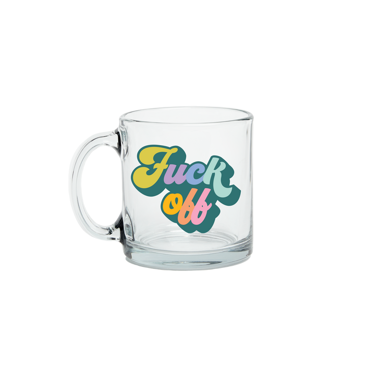 '‘Fuck Off’ Glass Mug
Not a morning person? This mug gets it. Featuring retro bubble lettering in unapologetically vibrant colors, this clear glass cup lets everyone know your coffee isn’t the only thing that’s strong. Sip your brew with attitude—and minimal small talk.