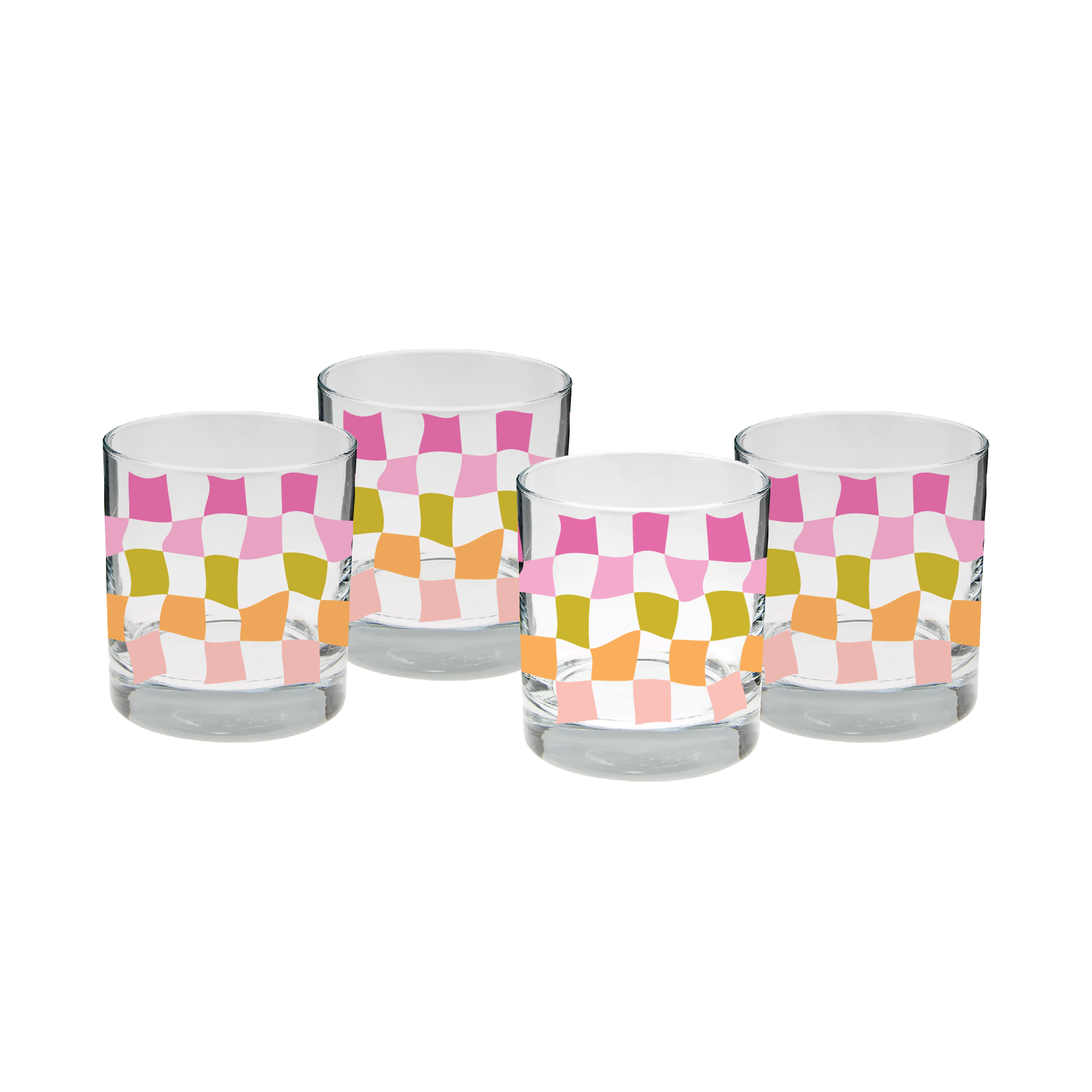 Rocks Glass Set - Pink Carnival Check– Talking Out Of Turn