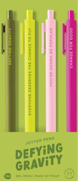 A set of Jotter pens inspired by the Wicked movie in Elphaba and Galinda with quotes from the hit movie and most popular songs.