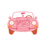 Getaway car sticker mocked up on a transparent background