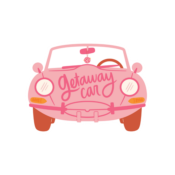 Getaway car sticker mocked up on a transparent background