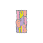 This motivating sticker has a tall, uneven shape that features the words "YOU GOT THIS" in a bold, retro style font with a groovy, uneven look. The letters are bright and varied in pink, coral, citron, and lavender. 