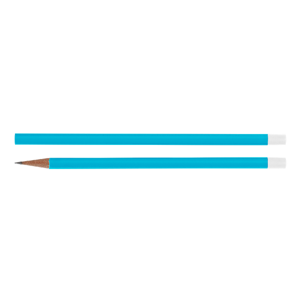 A Bright Blue pencil with a white eraser end.
