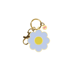Blue daisy with yellow middle key chain; gold key ring attached