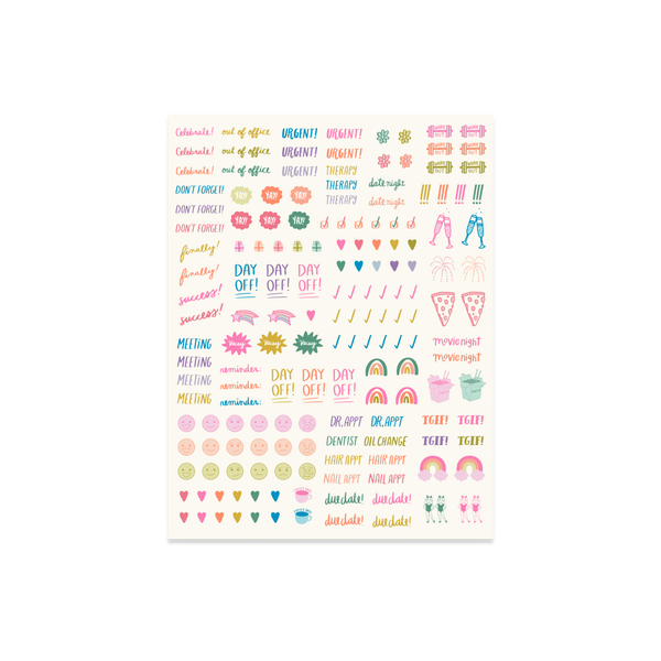 Bright colorful sheet of planner stickers