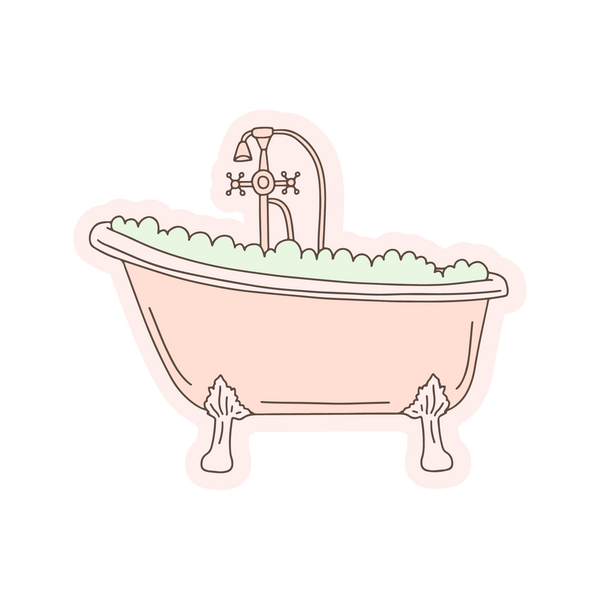 A pink, bubble bath sticker.