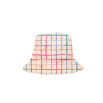 A multicolored plaid bucket hat.