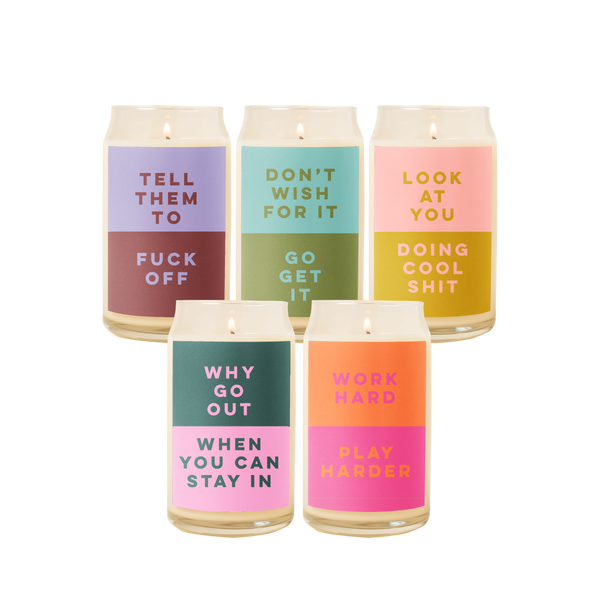 Soy Can Glass Candle Variety with Color block sayings