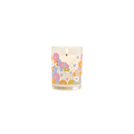Candle rocks glass with multi-color flowers design wrapped around glass.