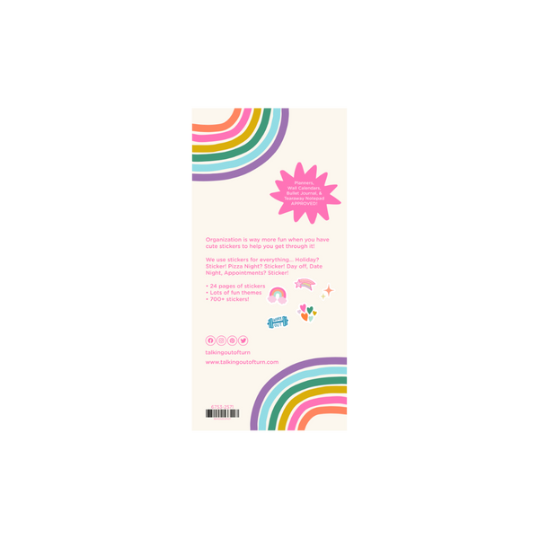 Back side of the bright and bold sticker booklet
