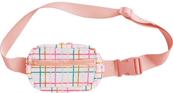 Small Pink and Plaid Hip Back with Peach webbing and hardware