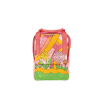Cute, groovy flower pattern with rainbow swirls printed onto the mini backpack. Design in in pink, green, yellow, and orange colors.
