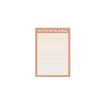 Tearaway notepad that says "Let's Do The Damn Thing" across the top with colorful lines going all the way down the page, surrounded in a light brown colored border. 