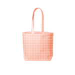 peach canvas tote with grid print